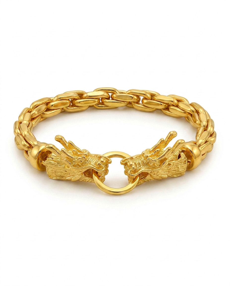 916 Gold Bracelet Double Dragon Embrace