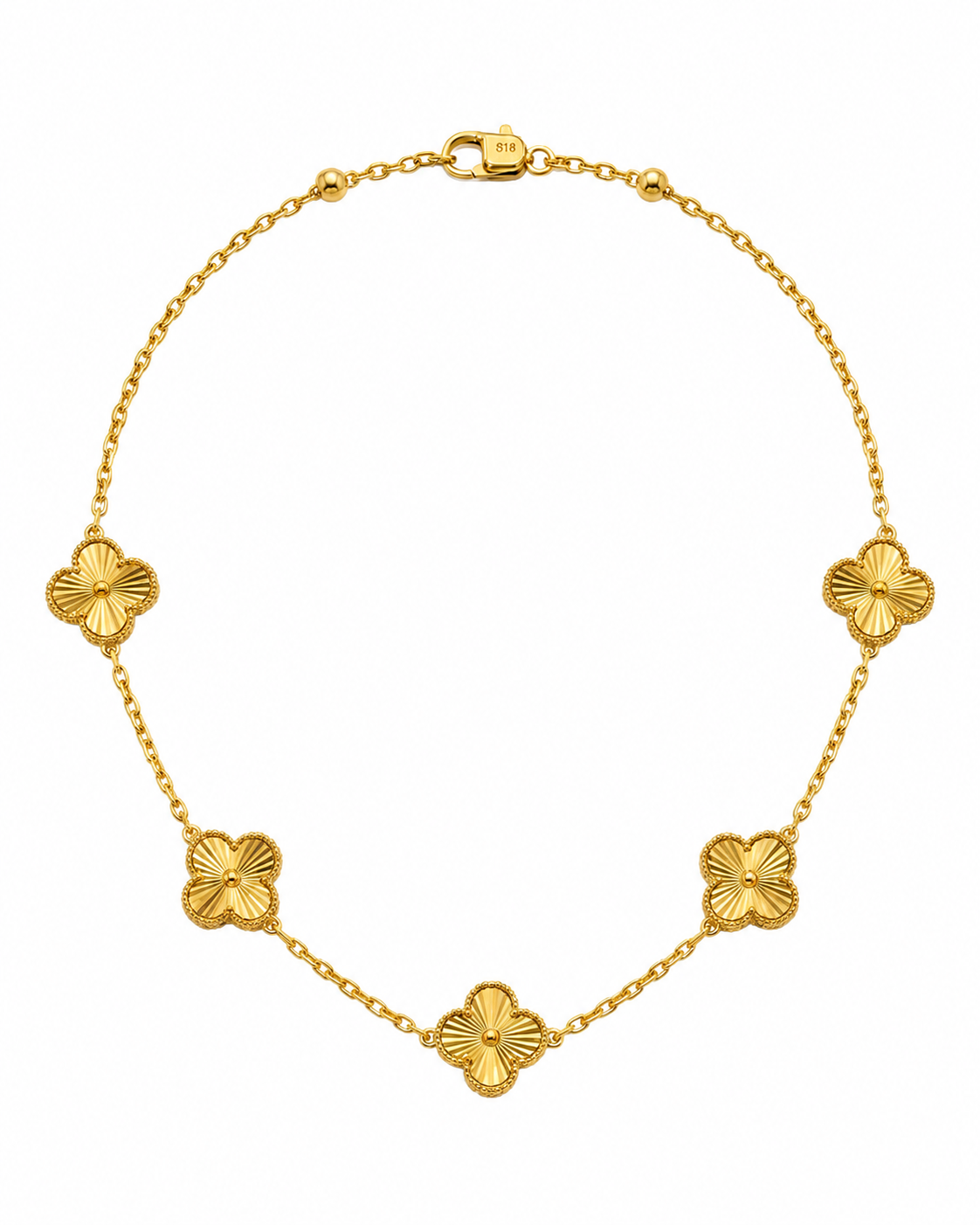 916 Gold Necklace 5 Clover Carved C S