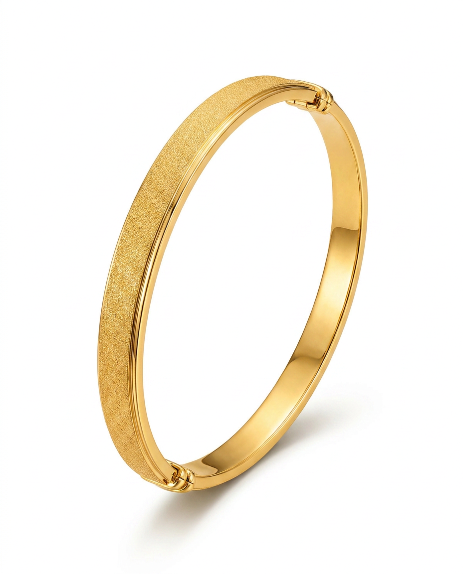 916 Gold Bangle 2F Italy Sand Blast