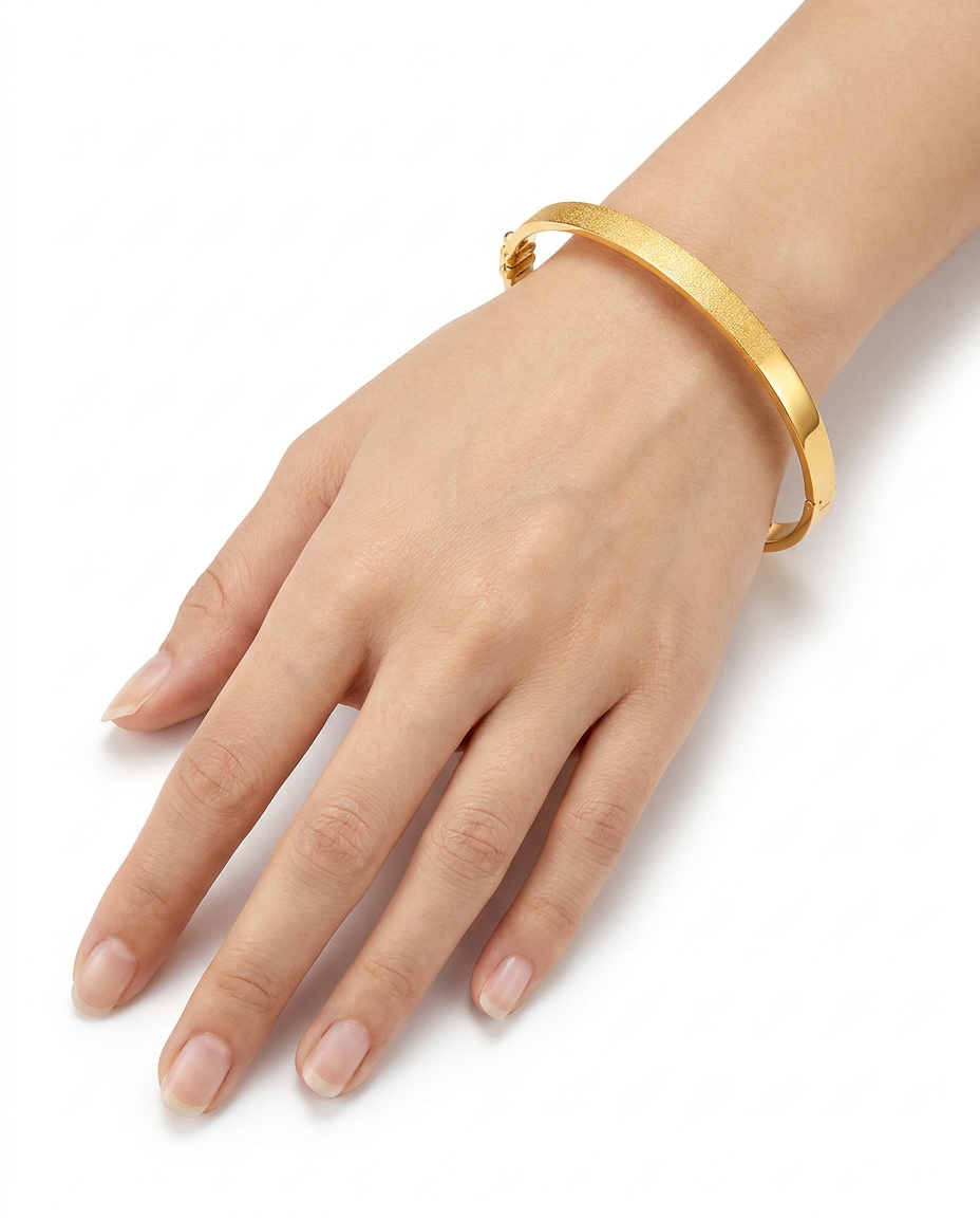 916 Gold Bangle 2F Italy Sand Blast