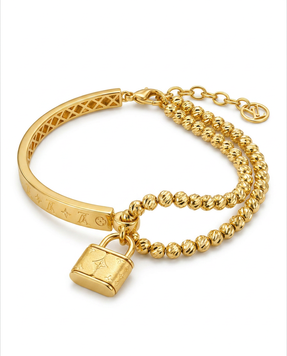 916 Gold Bangle AB Chain Beads Florea
