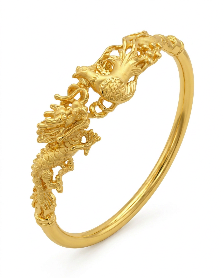 916 Gold Bangle Dragon Phoenix