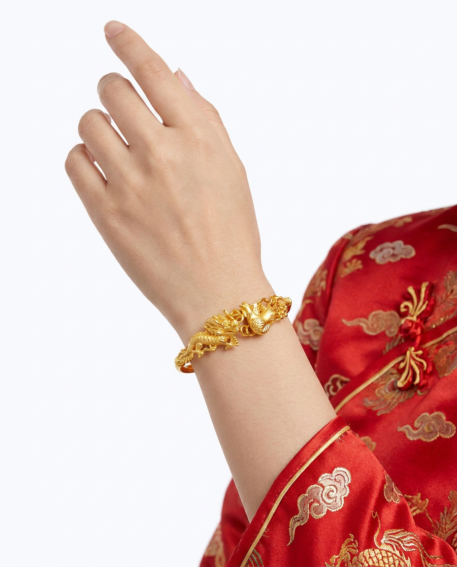 916 Gold Bangle Dragon Phoenix