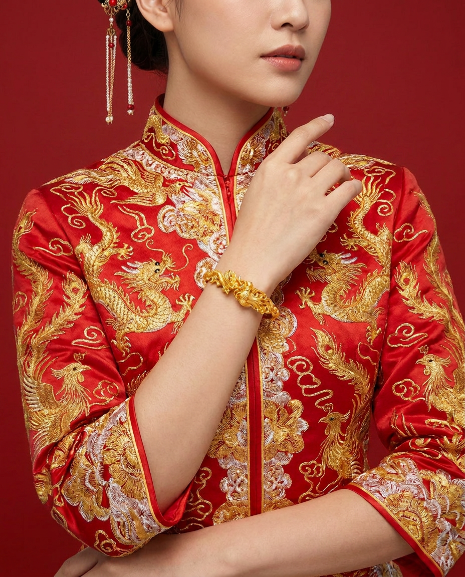 916 Gold Bangle Dragon Phoenix