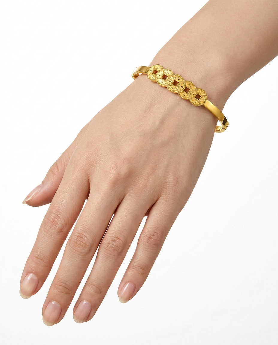 916 Gold Bangle Five Emperor Coin