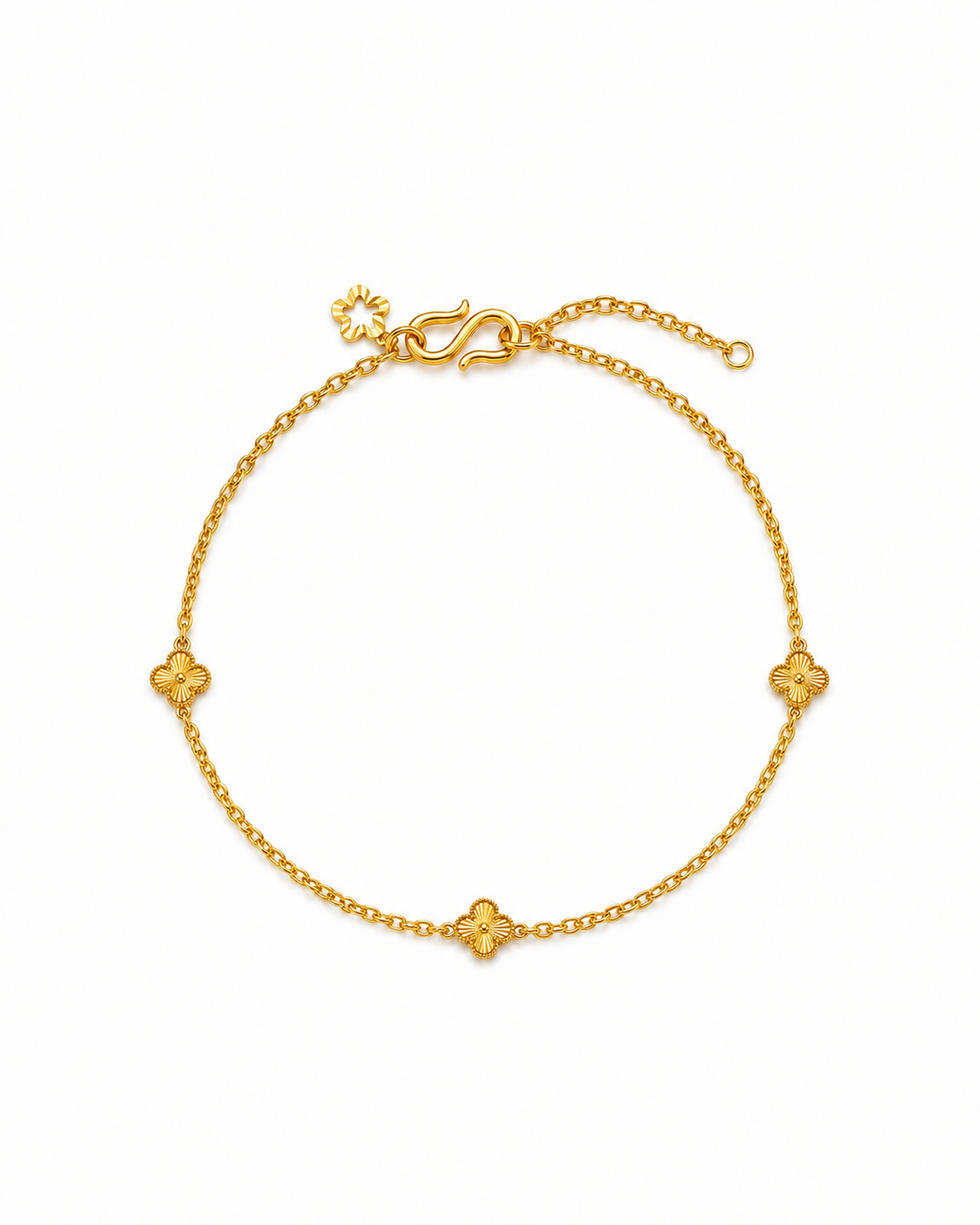 916 Gold Bracelet 3 Clover Carved B
