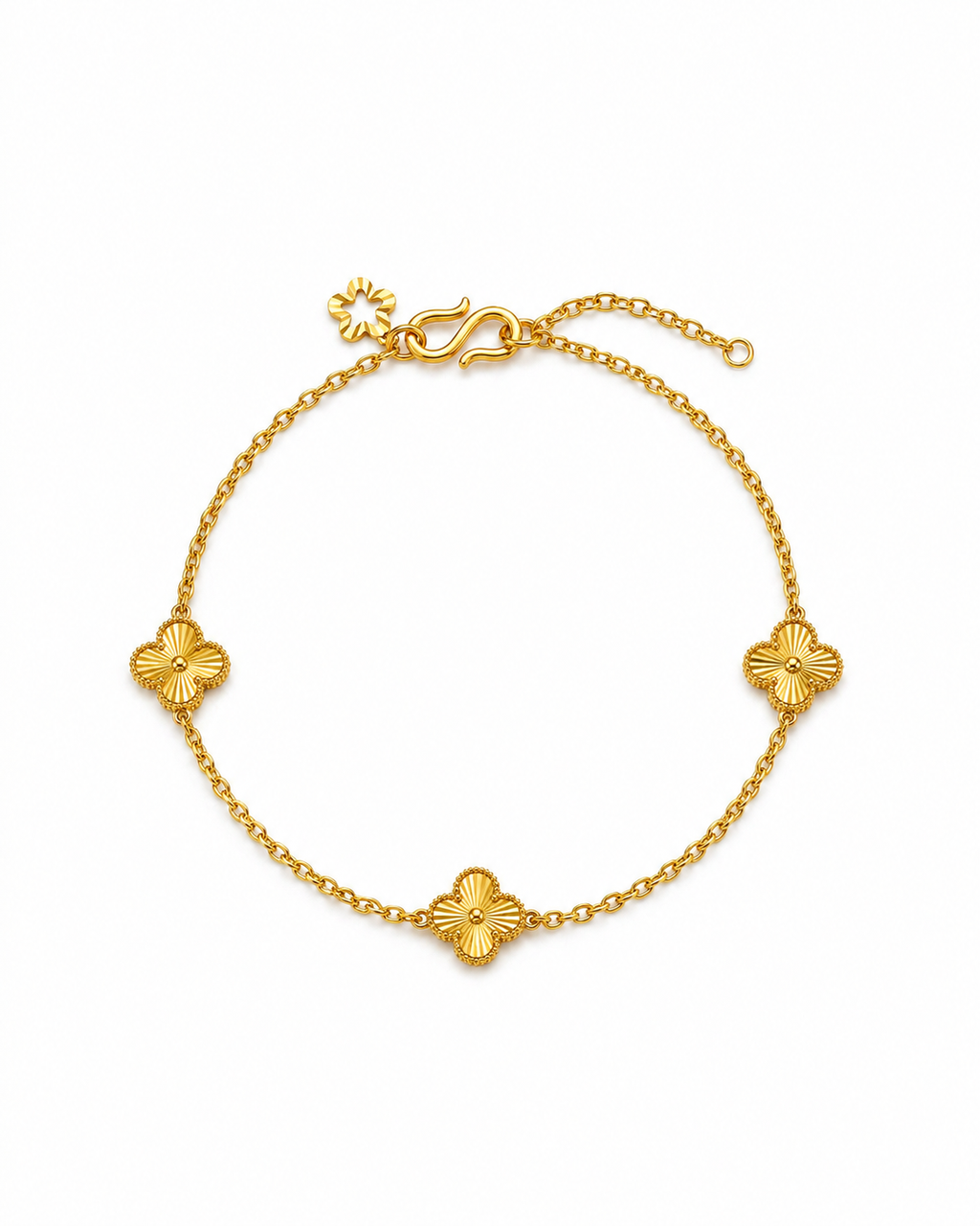 916 Gold Bracelet 3 Clover Carved C