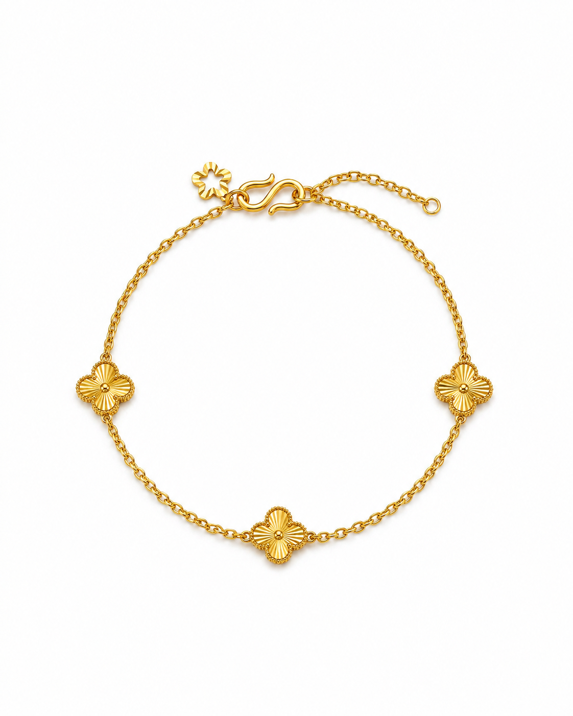 916 Gold Bracelet 3 Clover Carved C