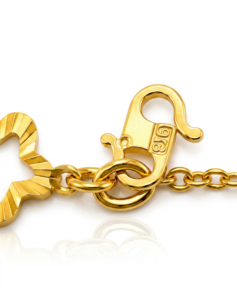 916 Gold Bracelet 3 Clover Carved D