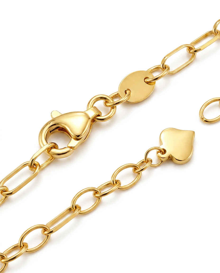 916 Gold Bracelet 4 Carved Clover Paper Clip