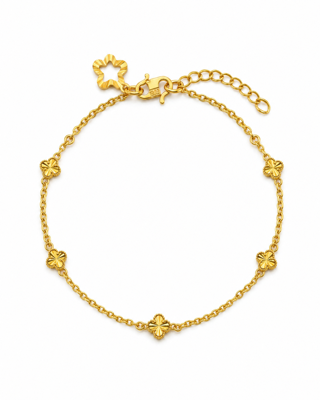 916 Gold Bracelet 5 Clover Carved B