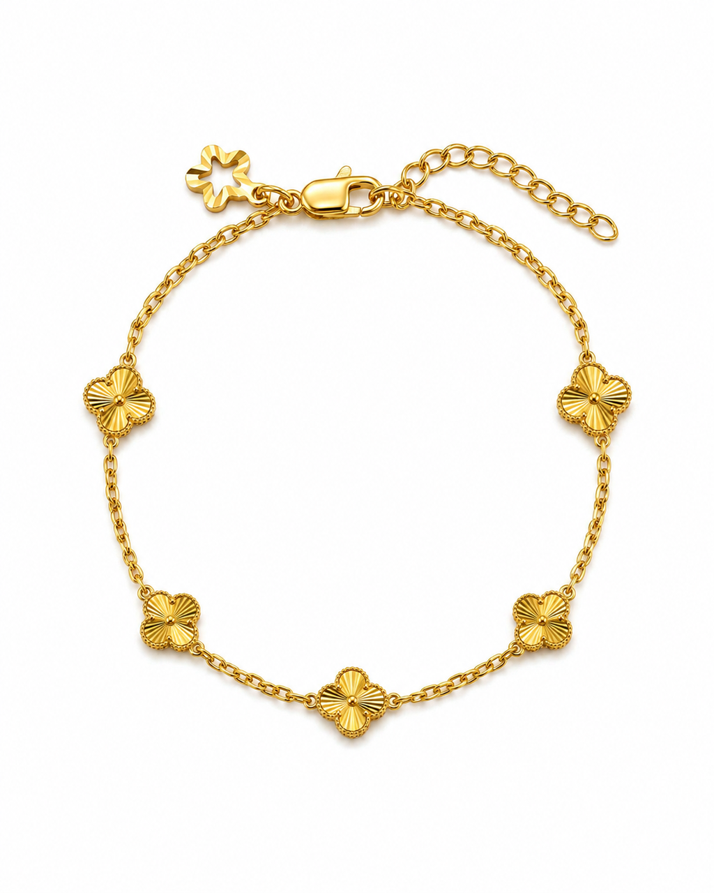 916 Gold Bracelet 5 Clover Carved C S