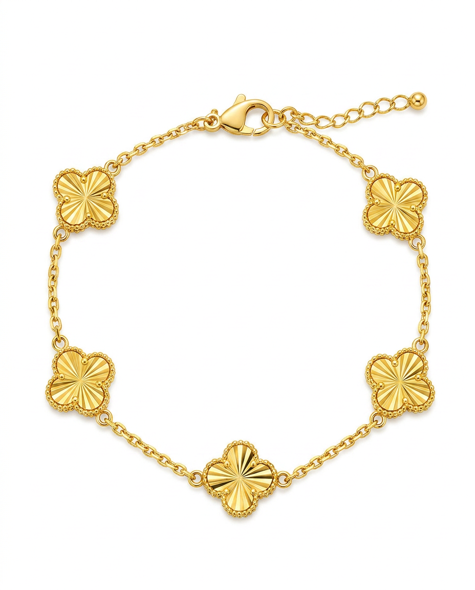916 Gold Bracelet 5 Clover Carved C