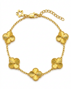 916 Gold Bracelet 5 Clover Carved D S
