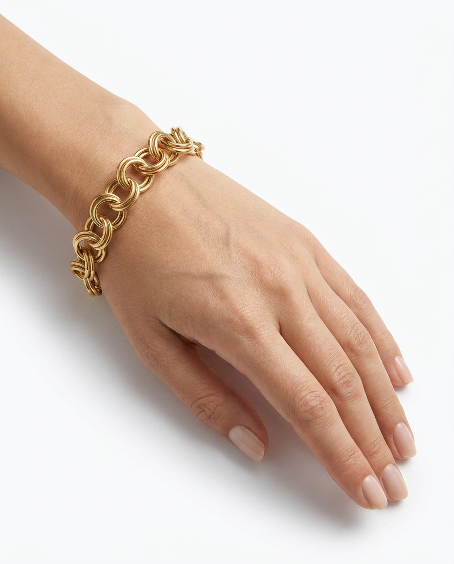 916 Gold Bracelet Double Circle Link