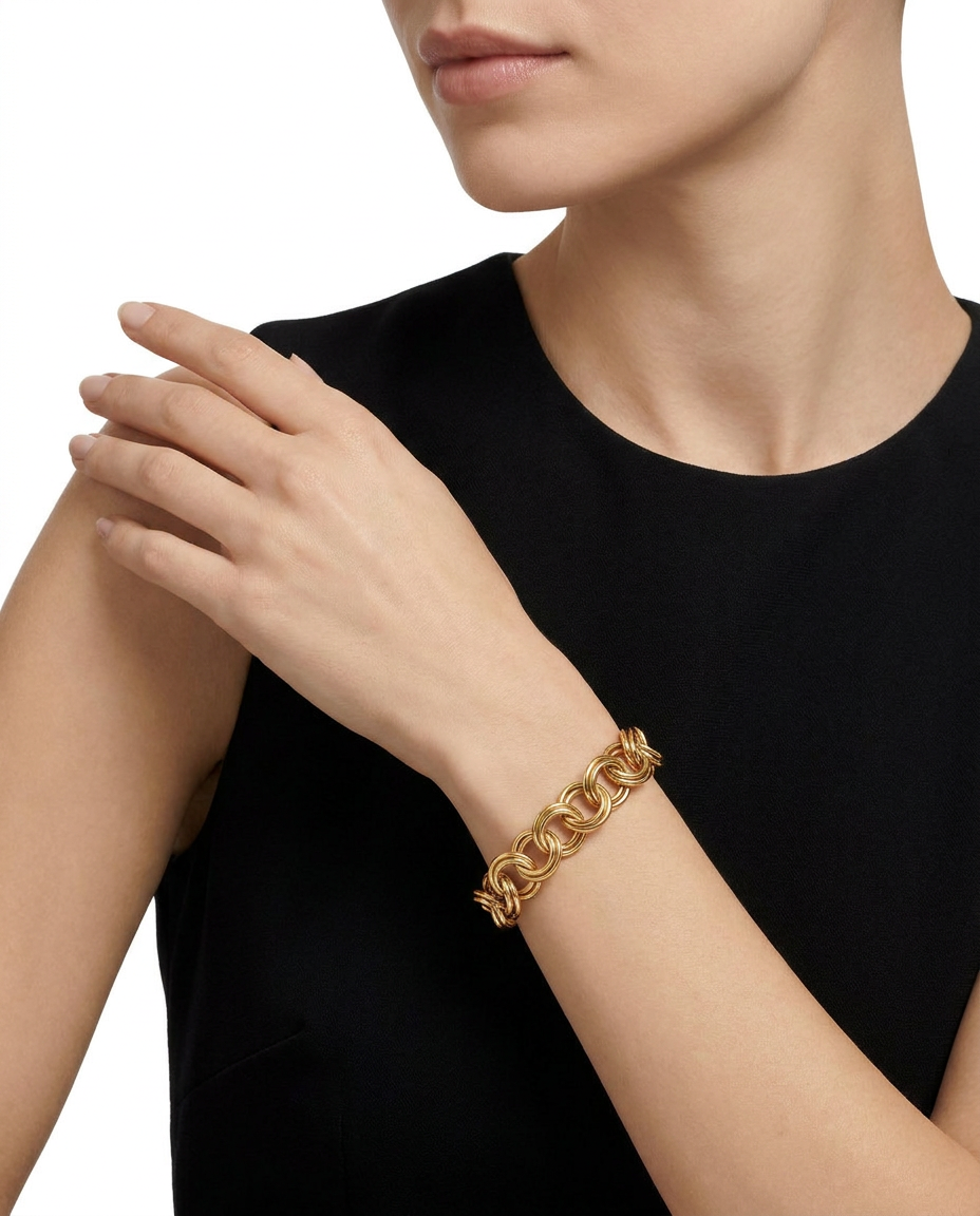 916 Gold Bracelet Double Circle Link