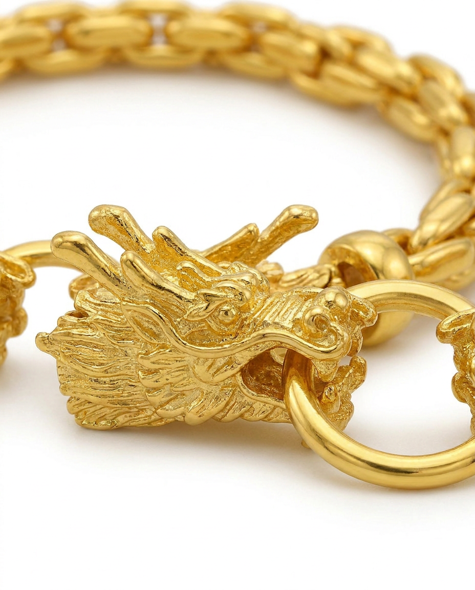 916 Gold Bracelet Double Dragon Embrace