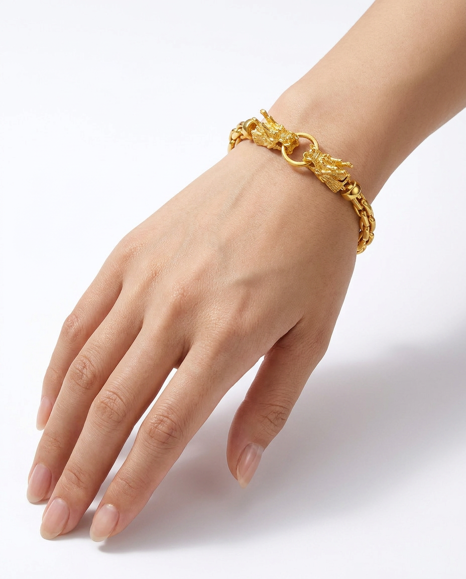 916 Gold Bracelet Double Dragon Embrace