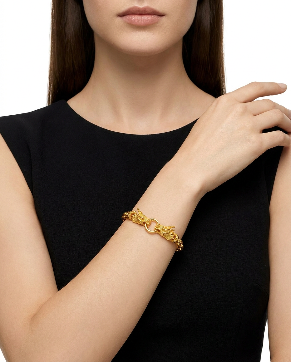 916 Gold Bracelet Double Dragon Embrace