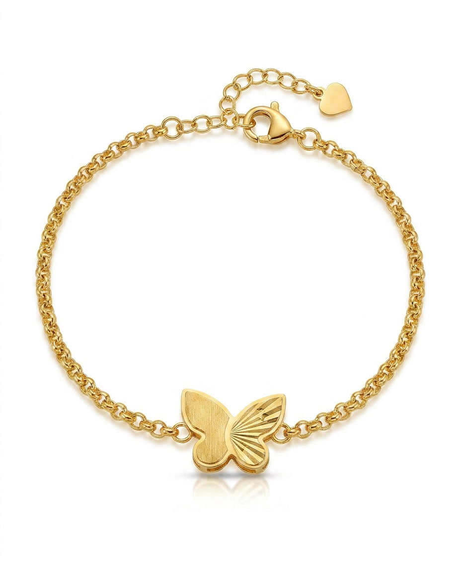 916 Gold Bracelet Dual Side Carved Butterfly