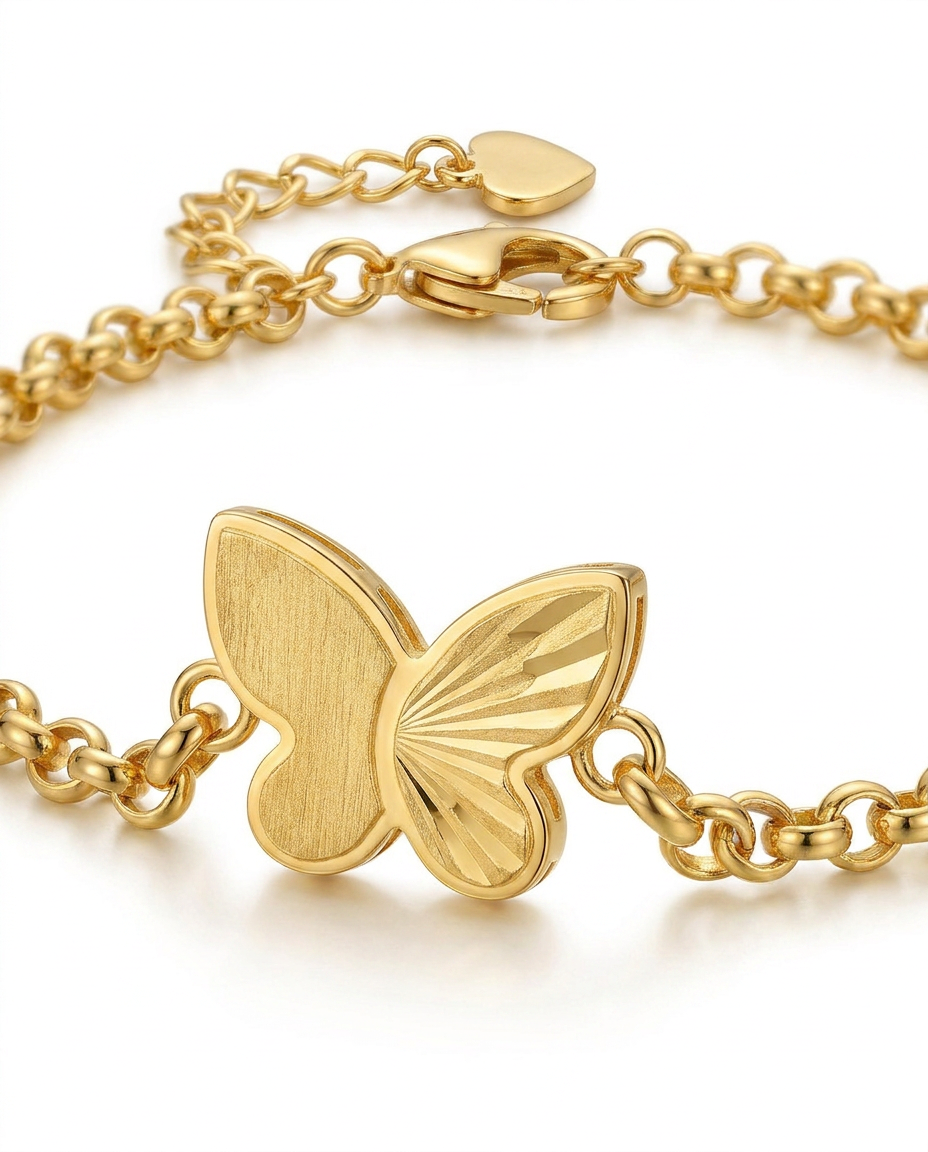 916 Gold Bracelet Dual Side Carved Butterfly