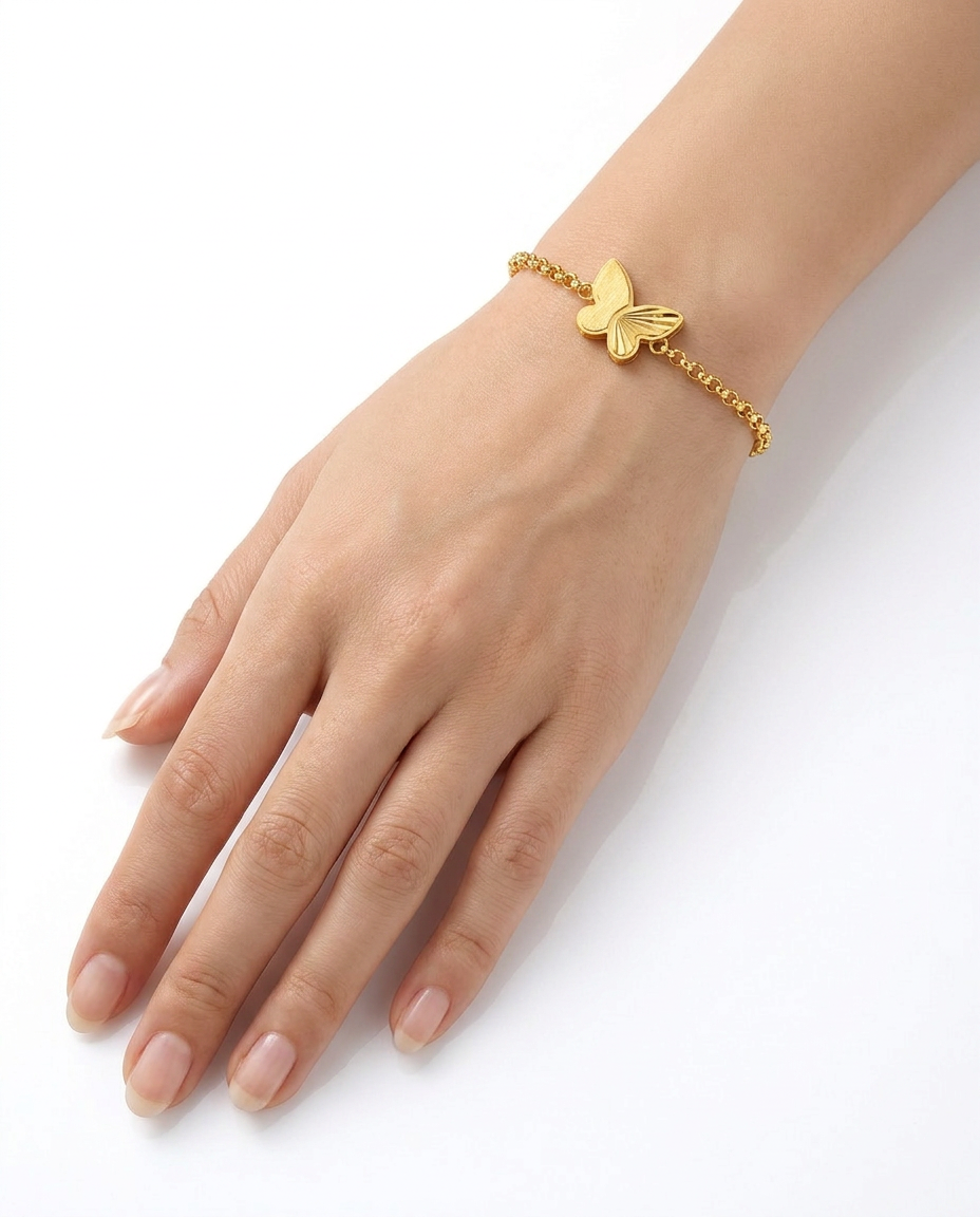 916 Gold Bracelet Dual Side Carved Butterfly