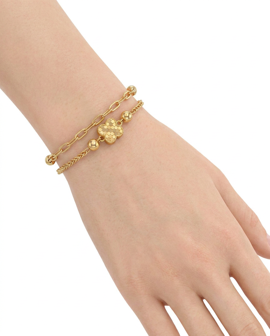 916 Gold Bracelet Dual Strand Glitter Bloom