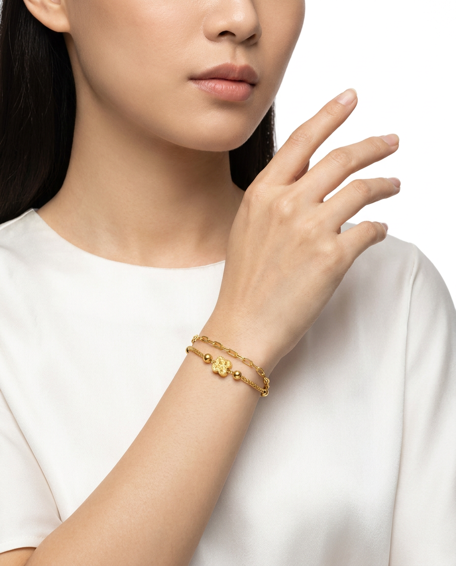 916 Gold Bracelet Dual Strand Glitter Bloom