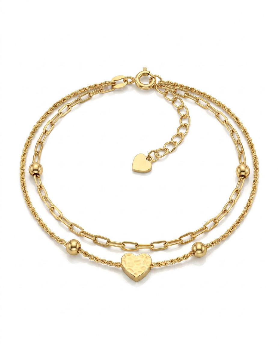 916 Gold Bracelet Duo Heart Chain