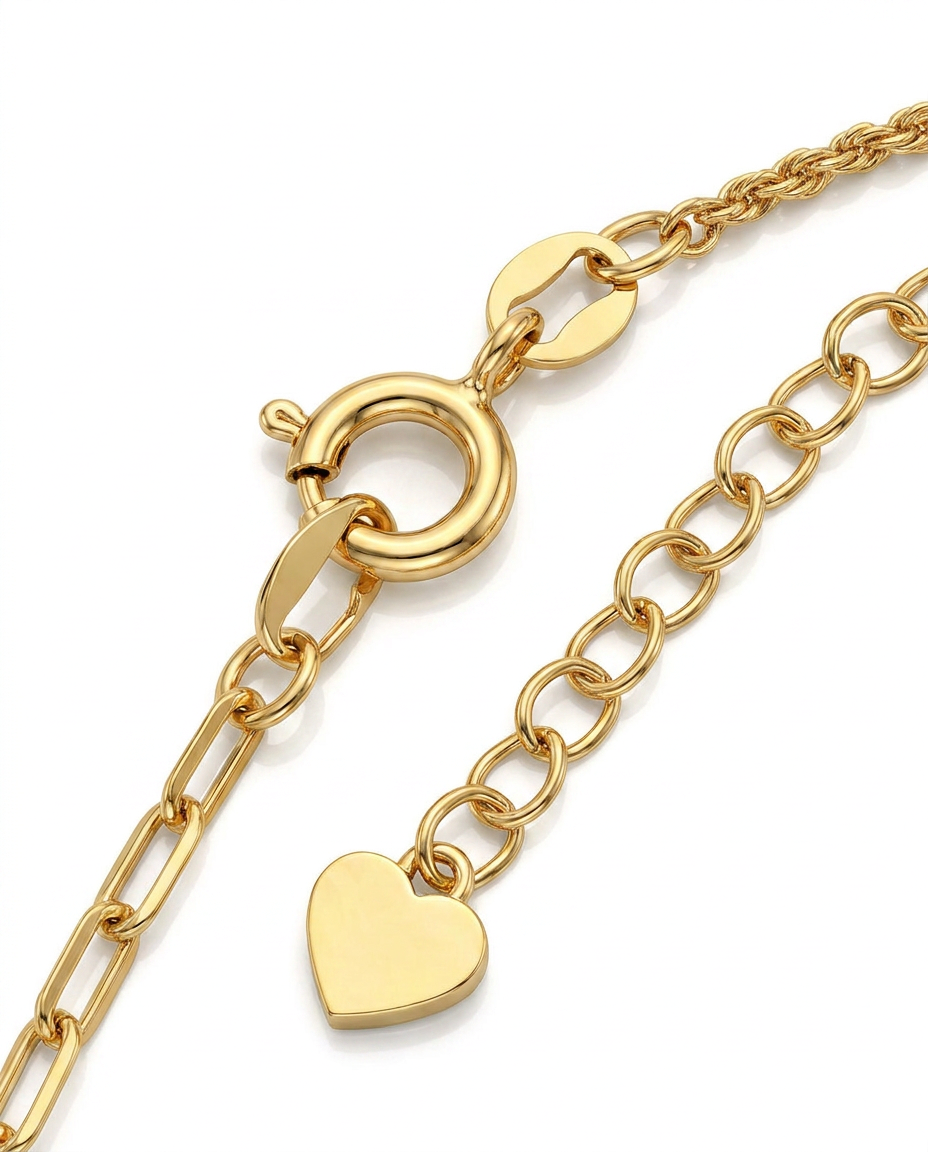 916 Gold Bracelet Duo Heart Chain