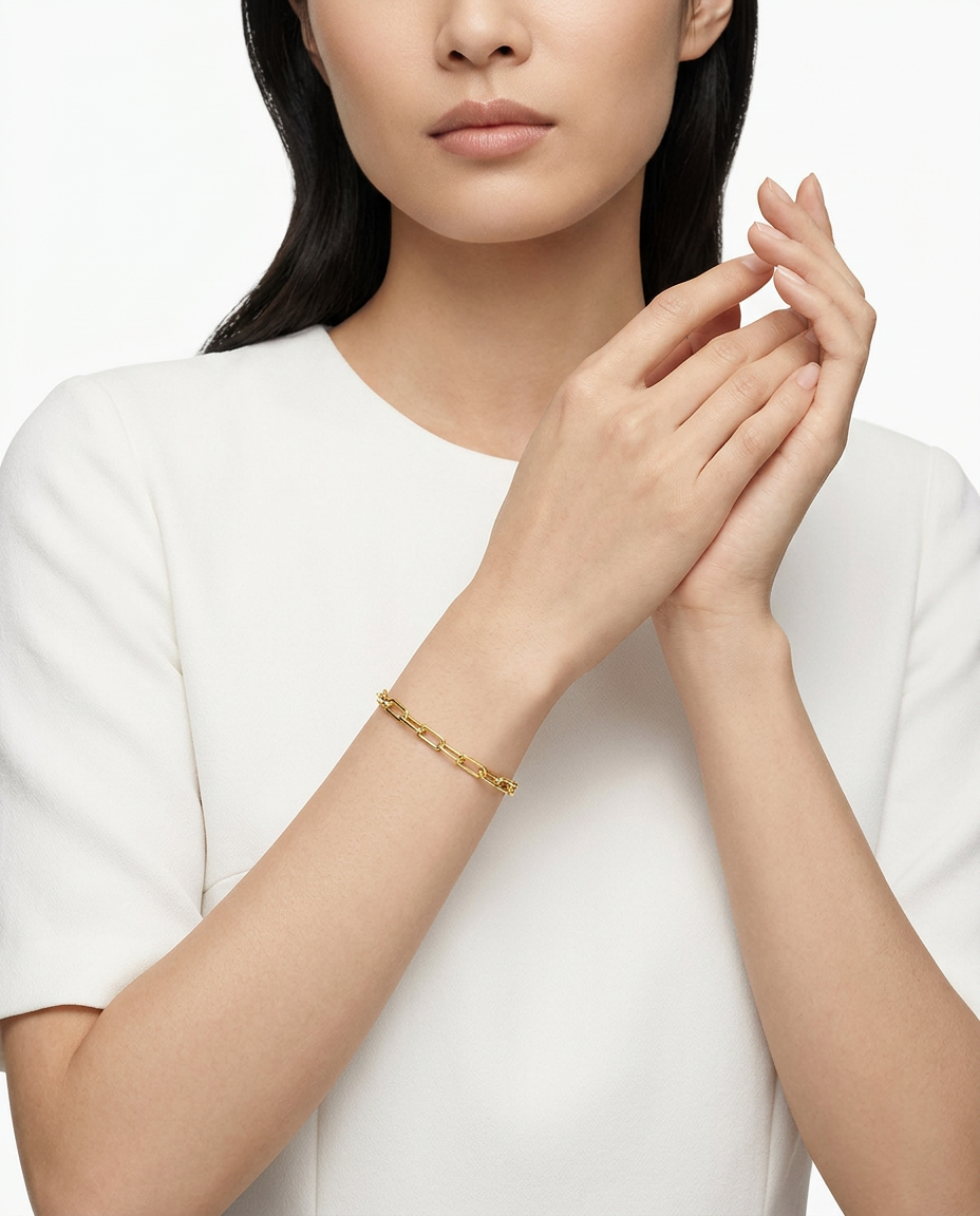 916 Gold Bracelet Italy Paper Clip Slim