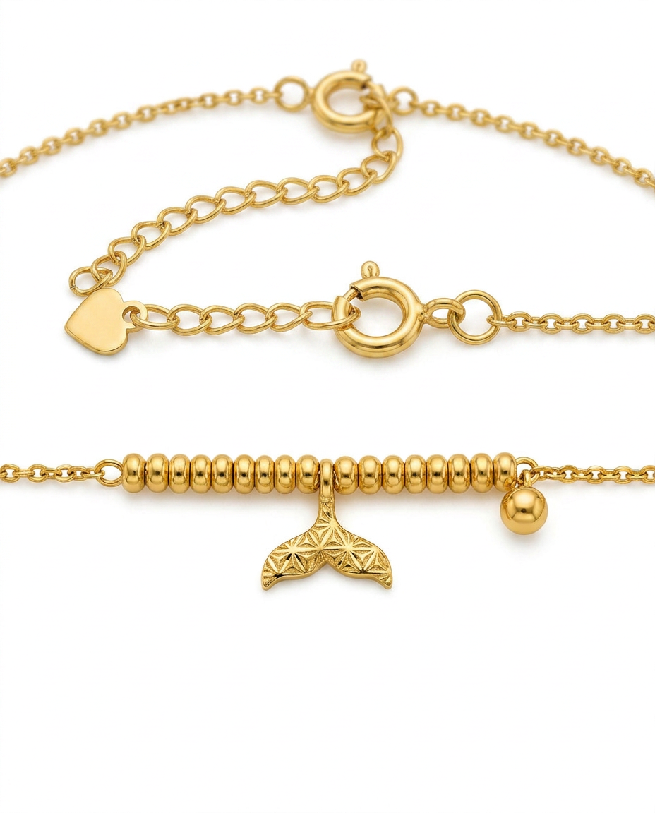 916 Gold Bracelet Mermaid Tail with Beads