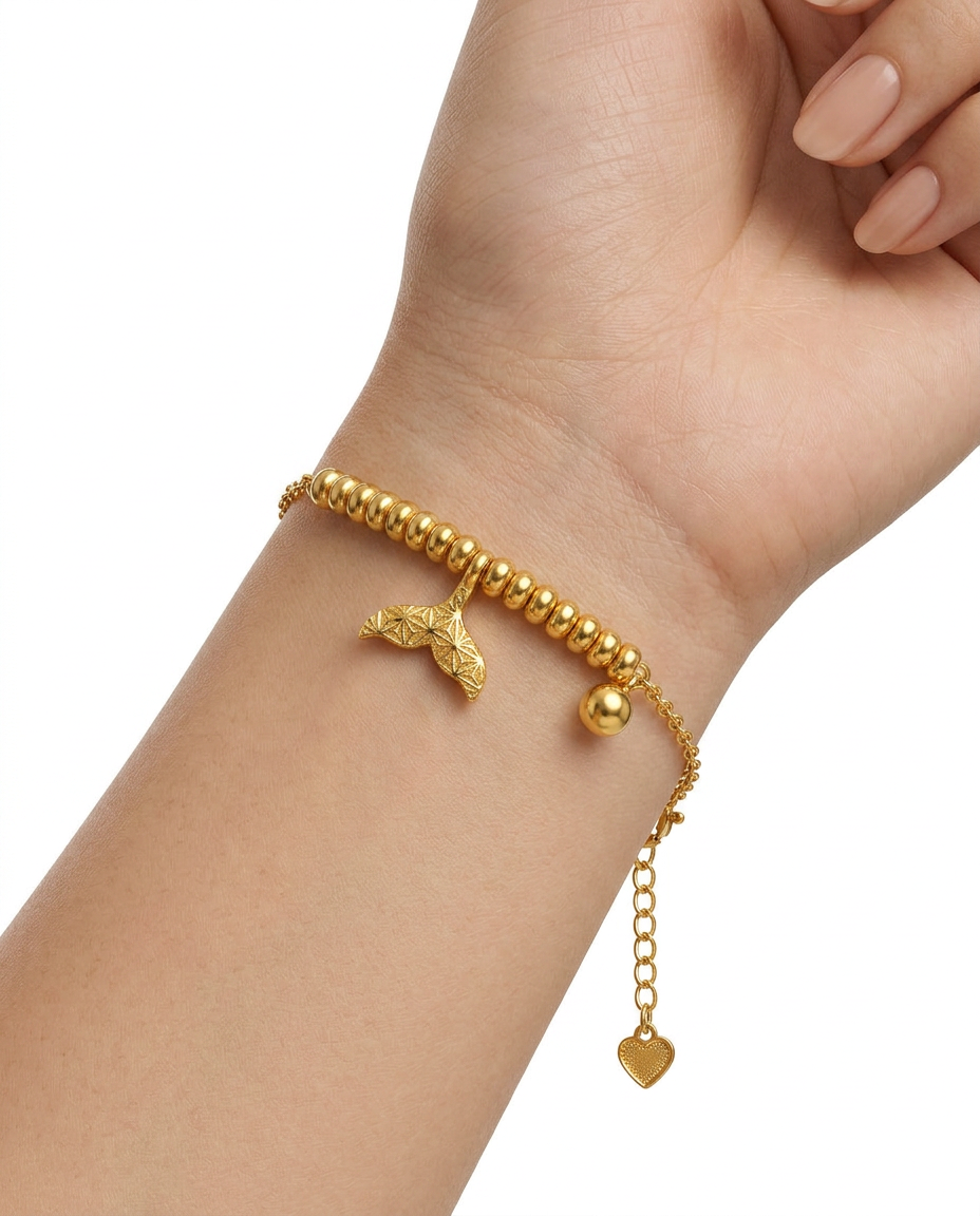 916 Gold Bracelet Mermaid Tail with Beads
