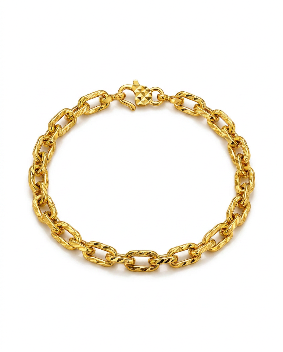 916 Gold Bracelet Paper Clip Carved B