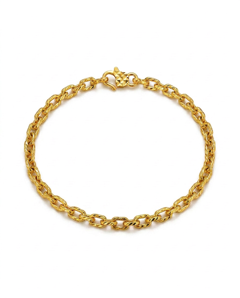 916 Gold Bracelet Paper Clip Carved S