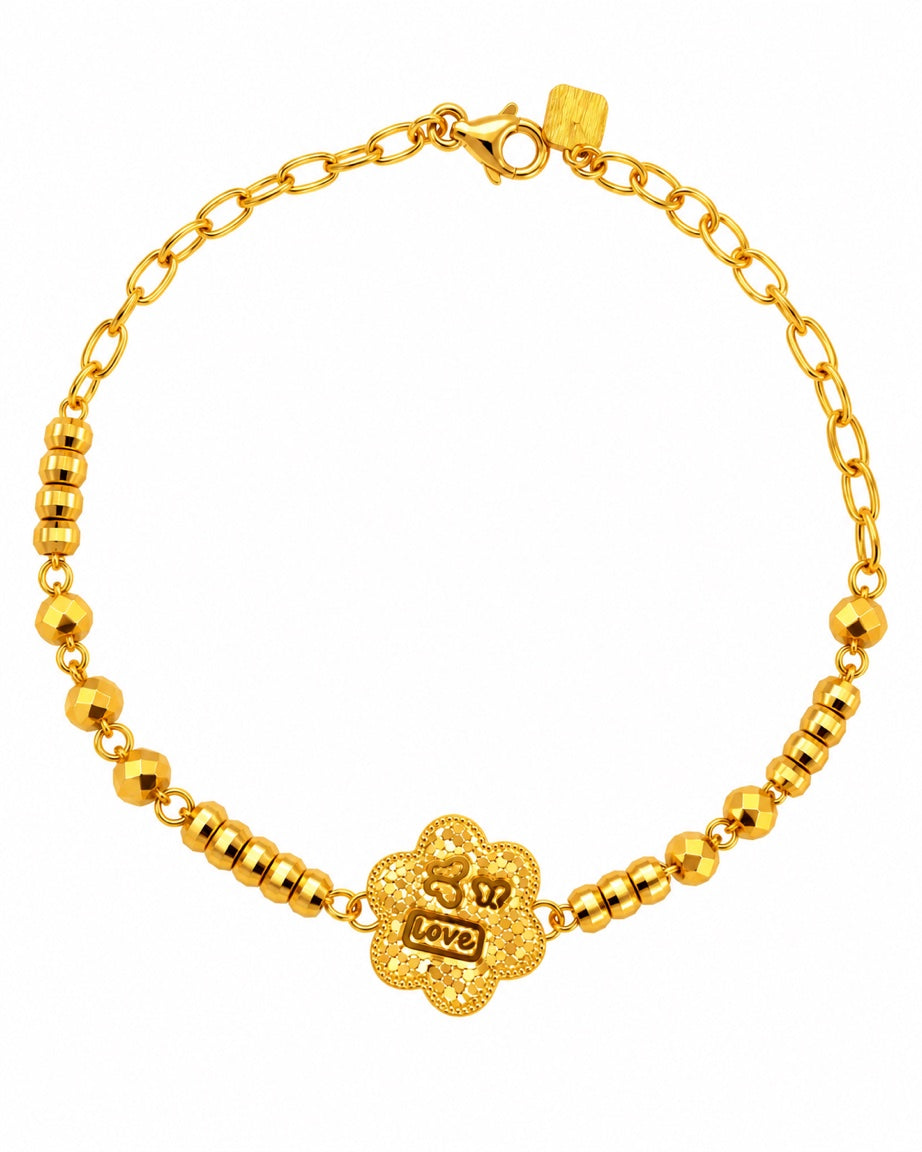 916 Gold Bracelet Shimmer Flora With Beads