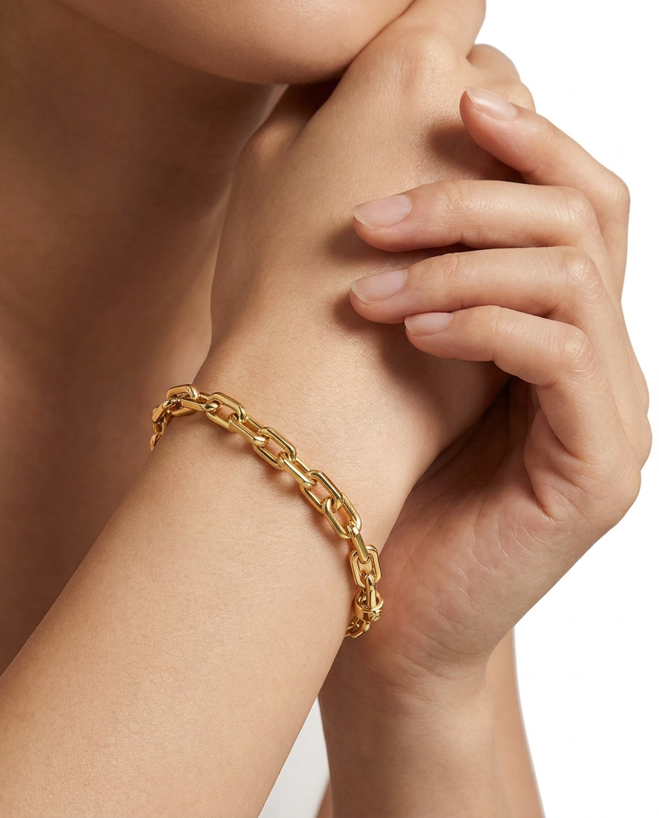 916 Gold Bracelet Solid Italy Paper Clip
