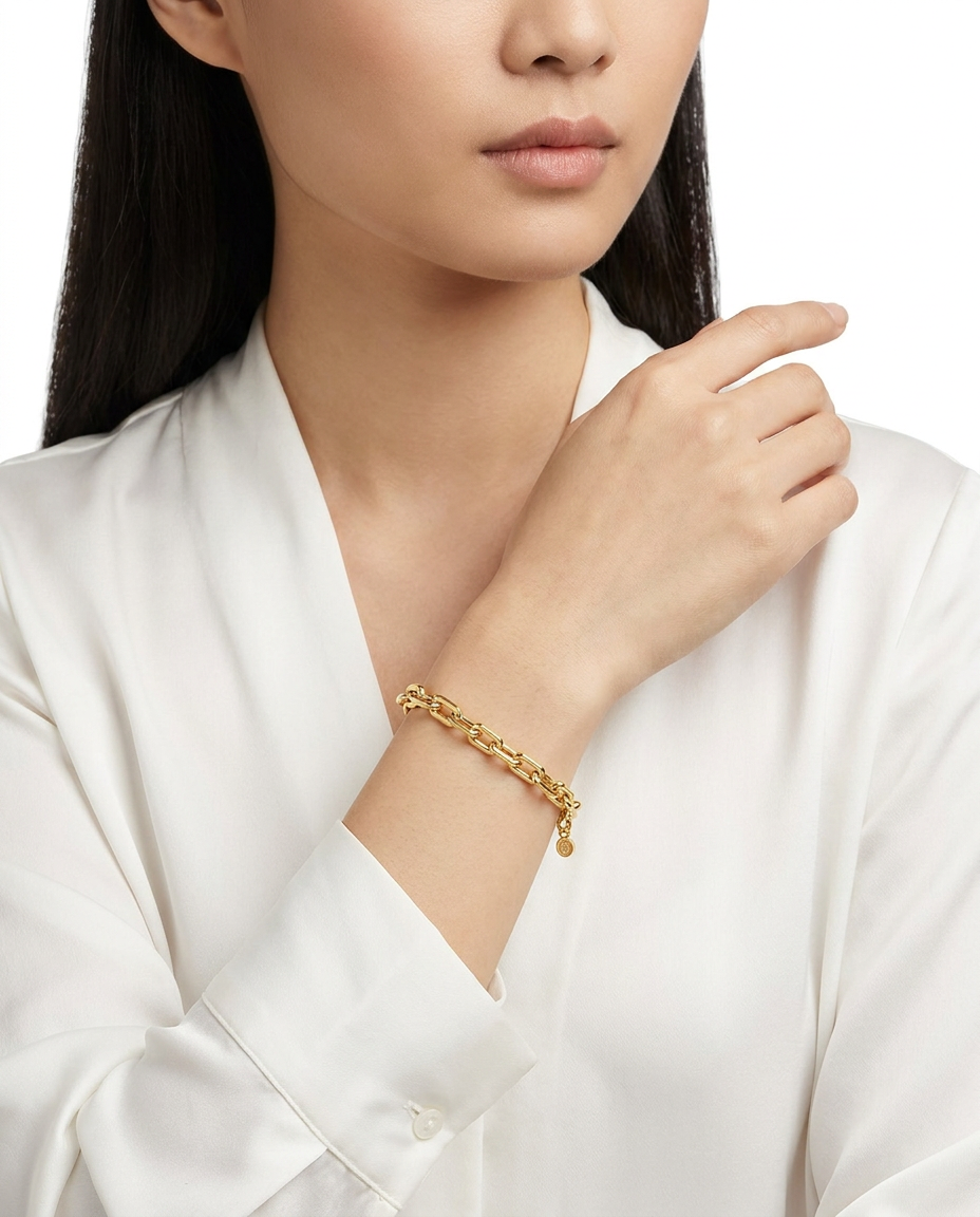 916 Gold Bracelet Solid Italy Paper Clip