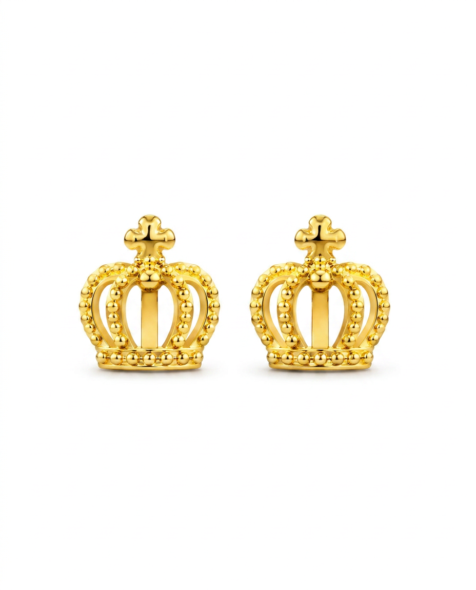 916 Gold Earrings Bead Royal Crown