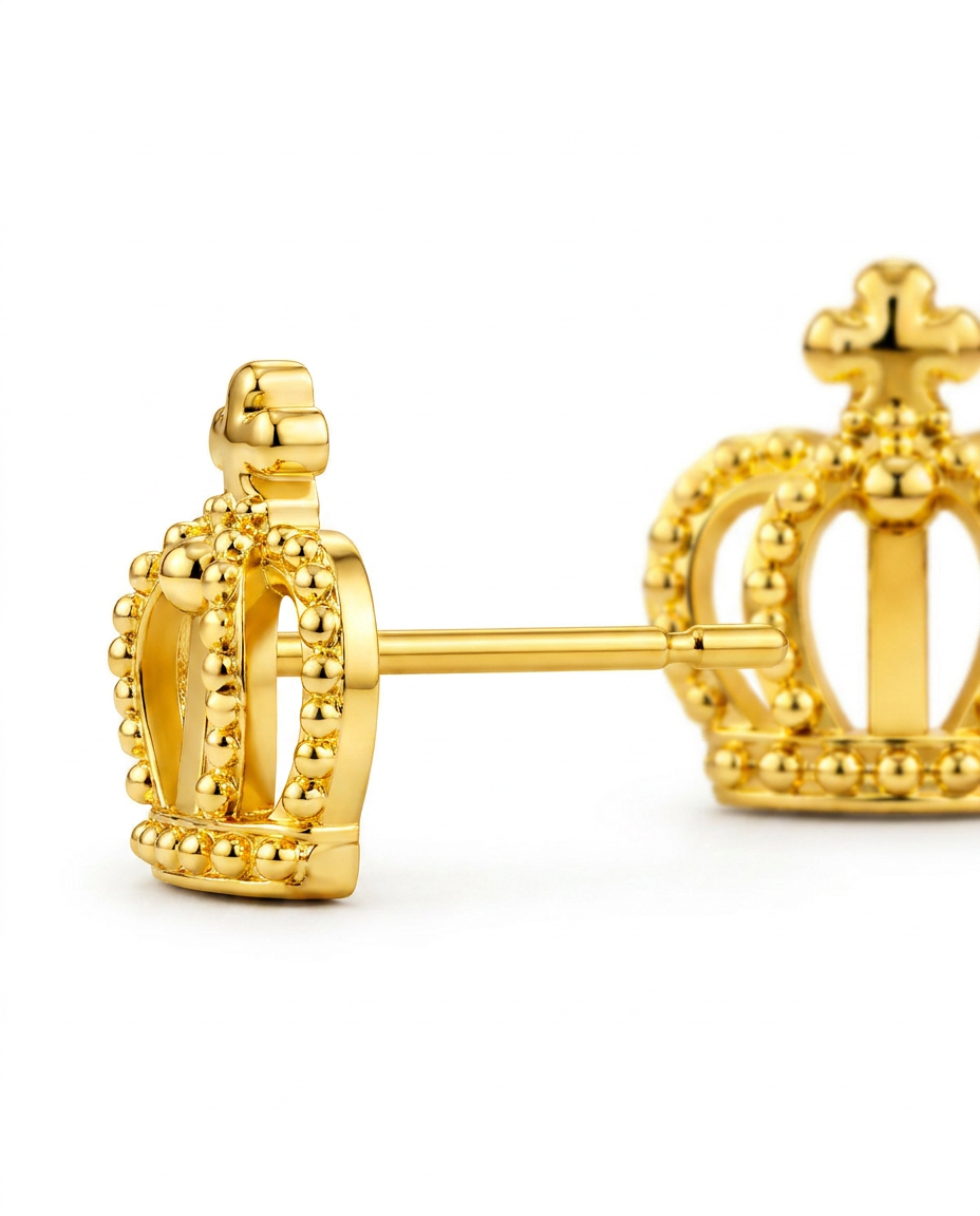916 Gold Earrings Bead Royal Crown