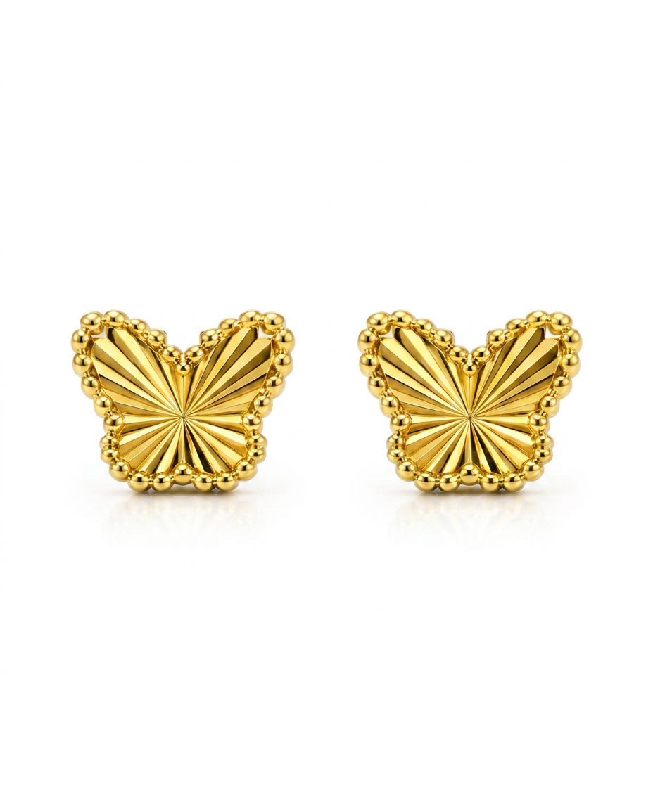 916 Gold Earrings Butterfly Carved F