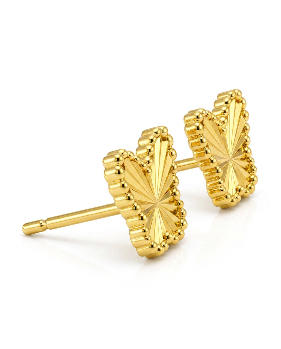 916 Gold Earrings Butterfly Carved F
