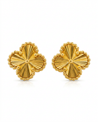 916 Gold Earrings Clover Carved D