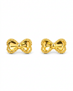 916 Gold Earrings Double Ribbon Knot