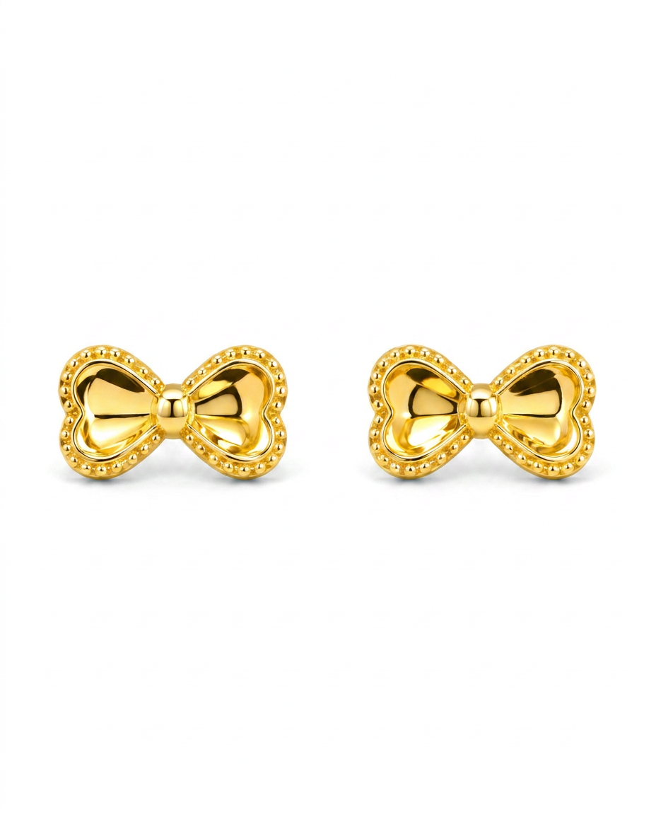916 Gold Earrings Double Ribbon Knot