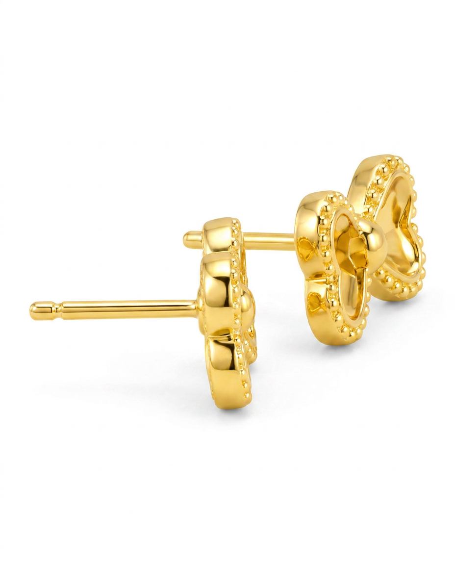 916 Gold Earrings Double Ribbon Knot