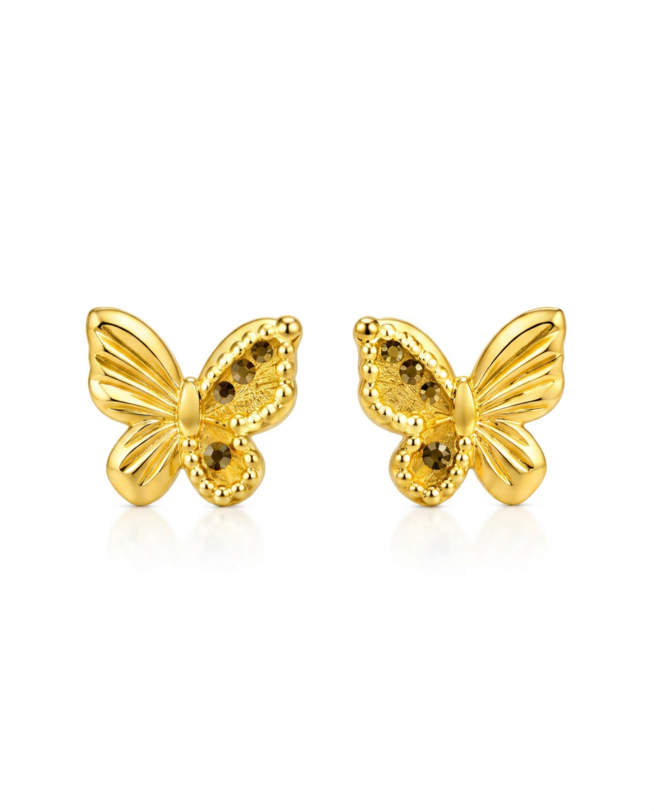 916 Gold Earrings Dual Glitter Butterfly