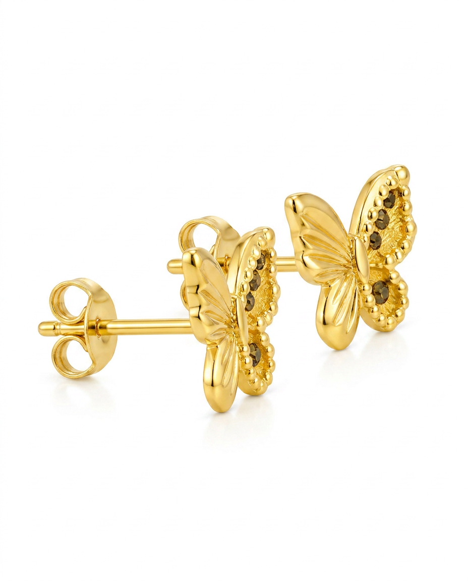 916 Gold Earrings Dual Glitter Butterfly
