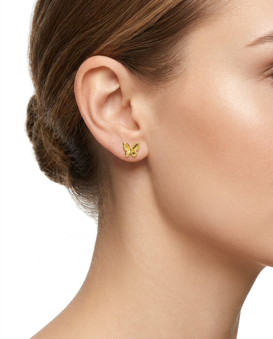916 Gold Earrings Dual Glitter Butterfly