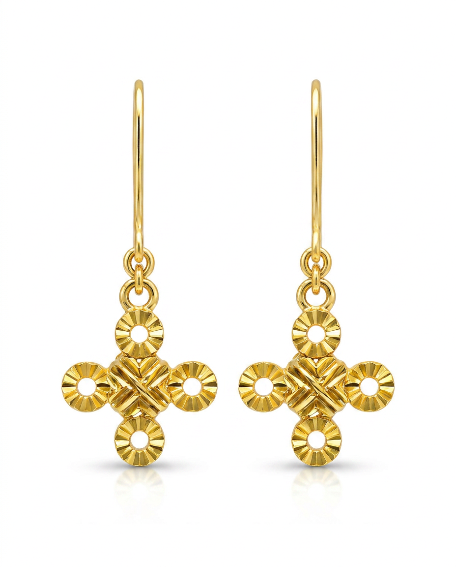 916 Gold Earrings Fortune Knot Dangle